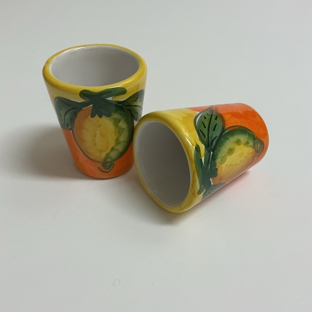 Vietri Shot Glass PAIR Lemon Limoncello Hand Painted Pottery Espresso Vintage